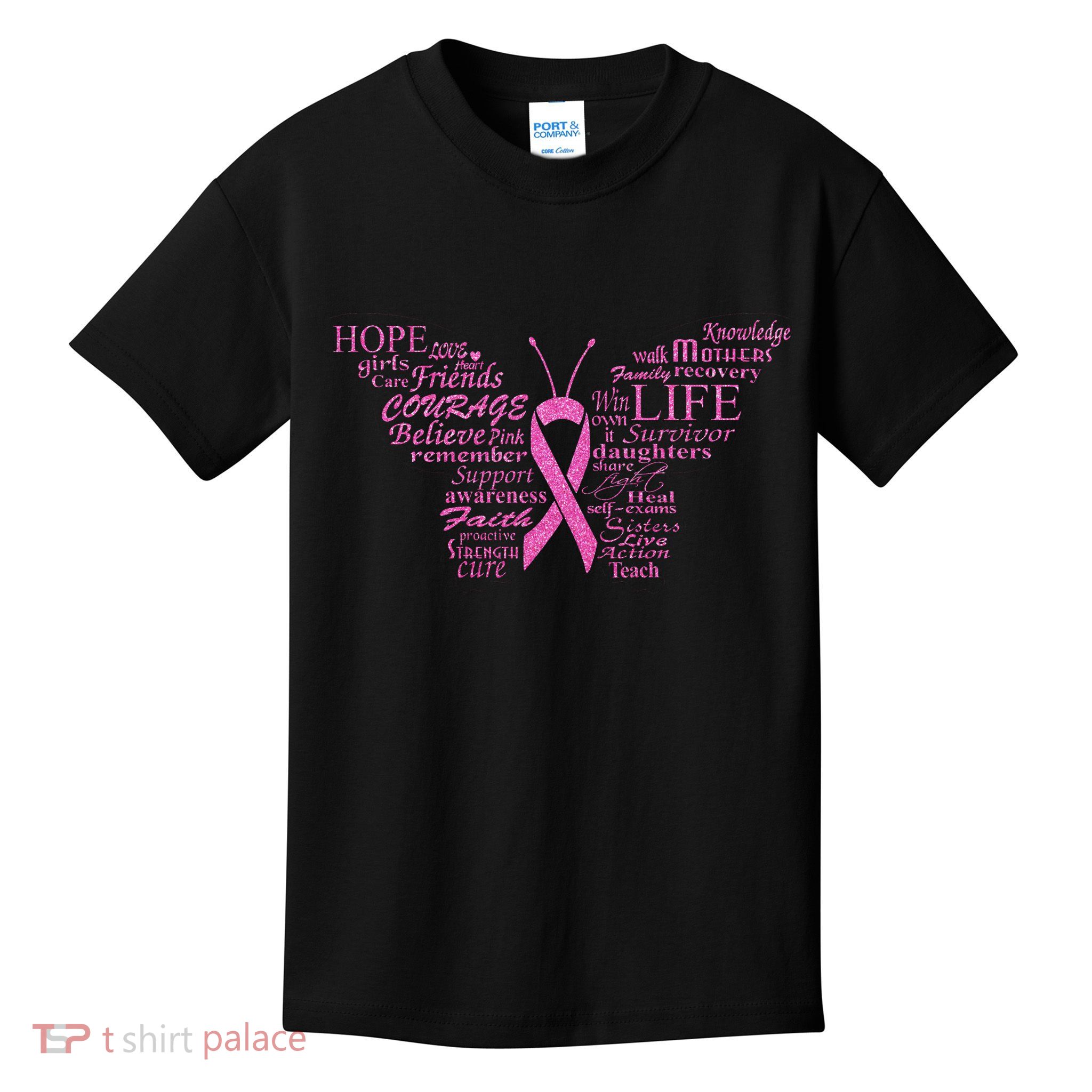 Breast Cancer Awareness Butterfly Ribbon Quotes Kids T-Shirt