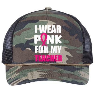 Breast Cancer Awareness I Wear Pink For My Teacher Retro Rope Trucker Hat Cap