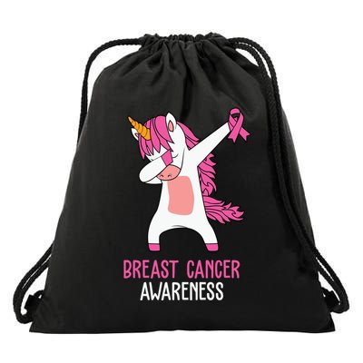 Breast Cancer Awareness Unicorn Ribbon Drawstring Bag