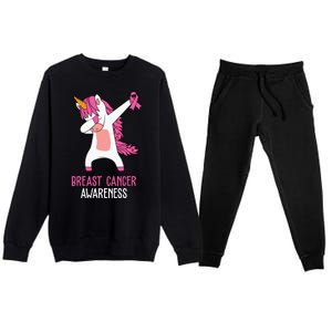 Breast Cancer Awareness Unicorn Ribbon Premium Crewneck Sweatsuit Set