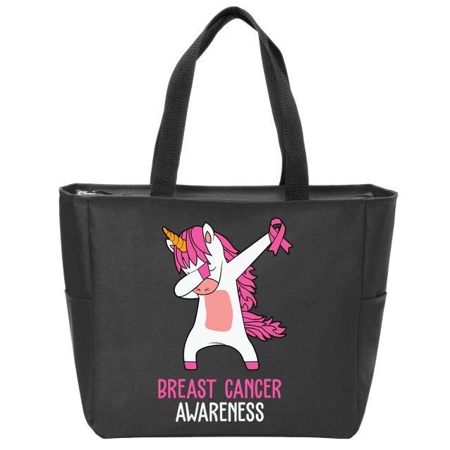 Breast Cancer Awareness Unicorn Ribbon Zip Tote Bag