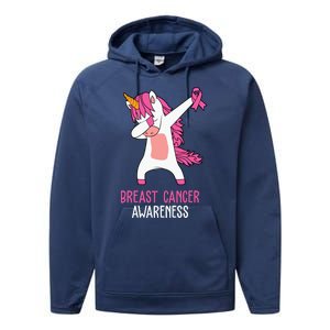 Breast Cancer Awareness Unicorn Ribbon Performance Fleece Hoodie