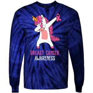 Breast Cancer Awareness Unicorn Ribbon Tie-Dye Long Sleeve Shirt