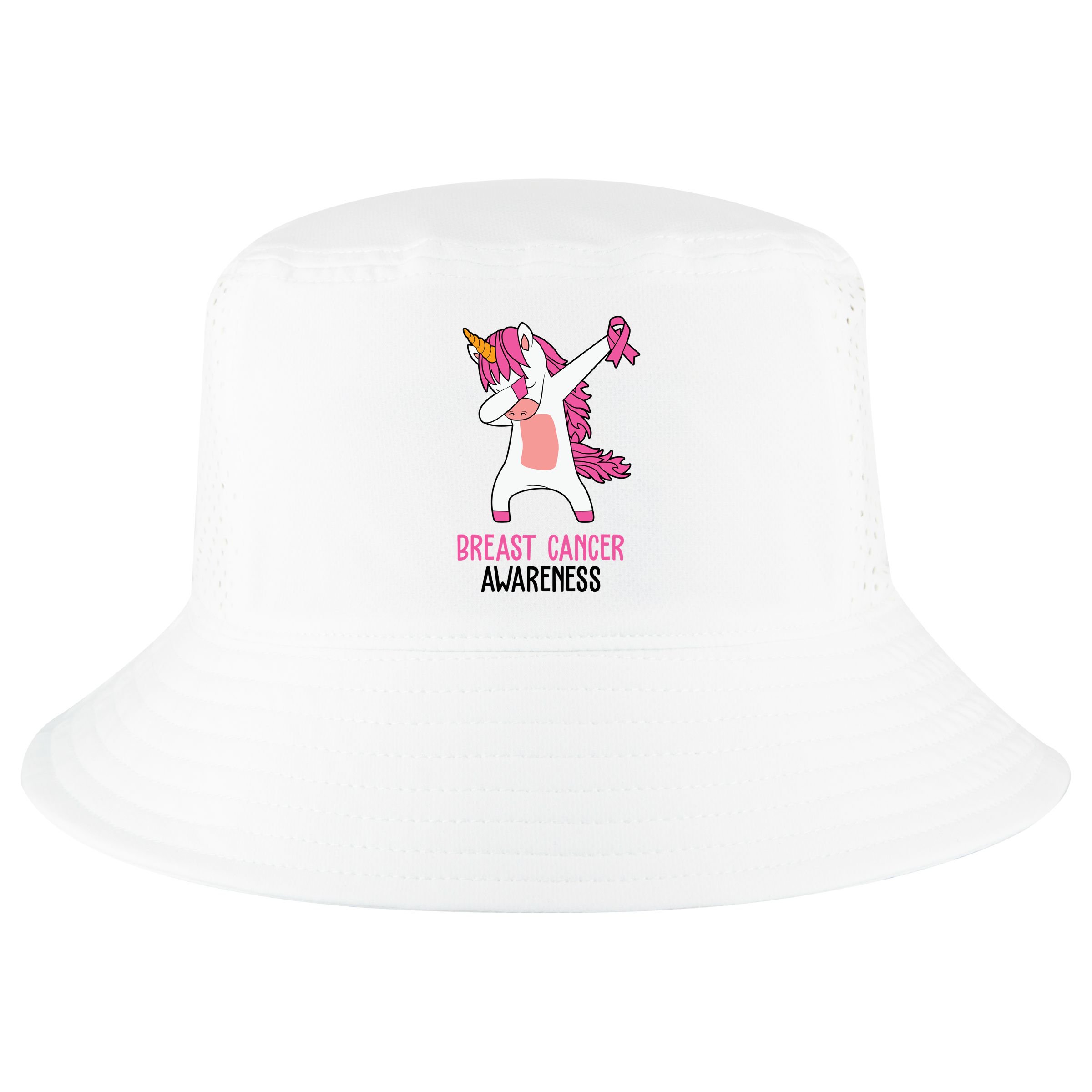 Breast Cancer Awareness Unicorn Ribbon Cool Comfort Performance Bucket Hat