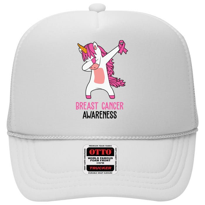 Breast Cancer Awareness Unicorn Ribbon High Crown Mesh Back Trucker Hat