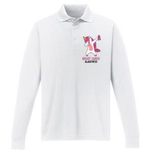 Breast Cancer Awareness Unicorn Ribbon Performance Long Sleeve Polo