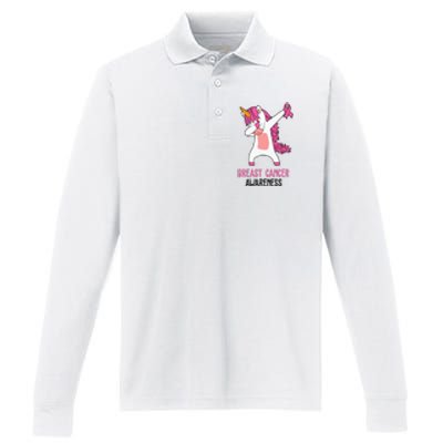 Breast Cancer Awareness Unicorn Ribbon Performance Long Sleeve Polo