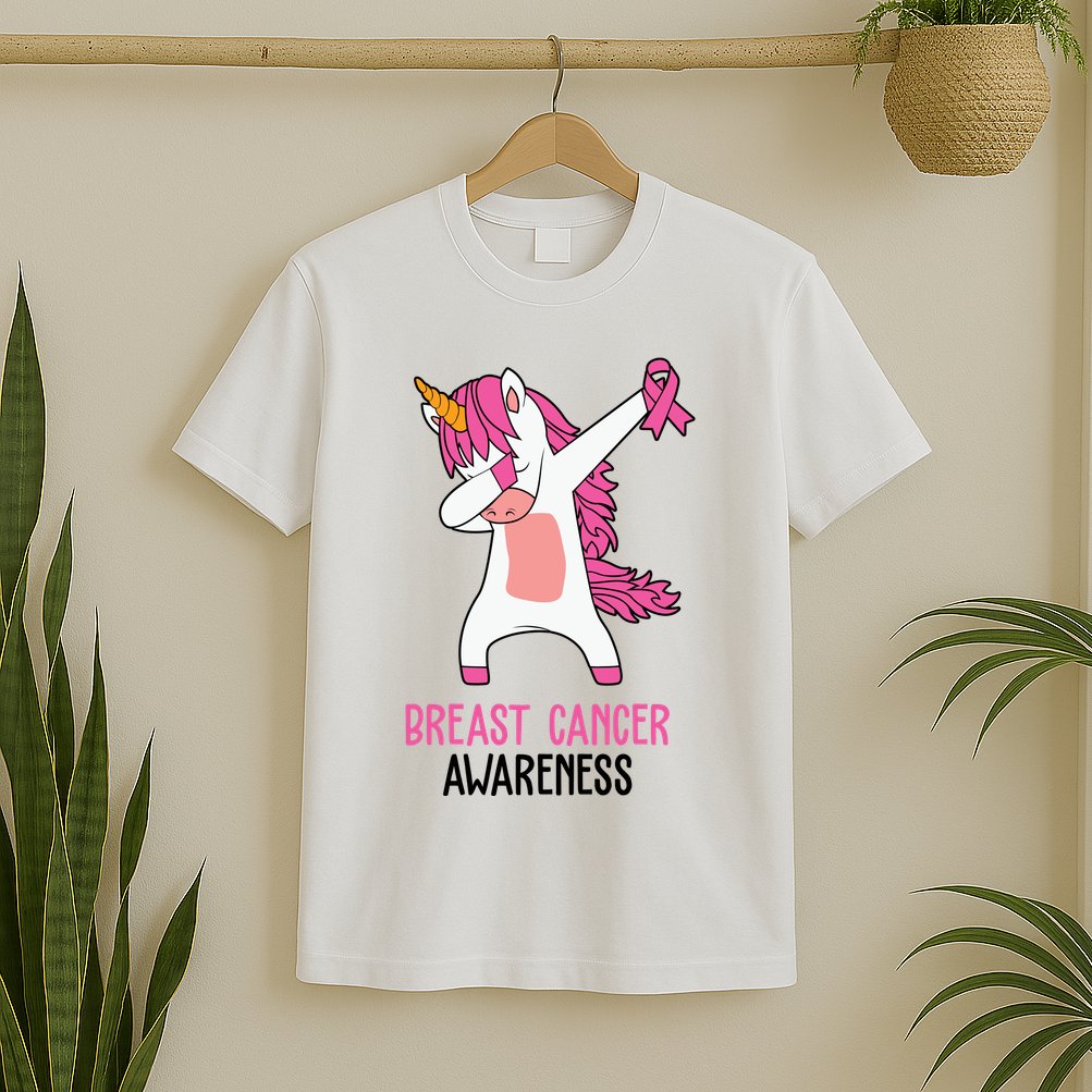 Breast Cancer Awareness Unicorn Ribbon T-Shirt