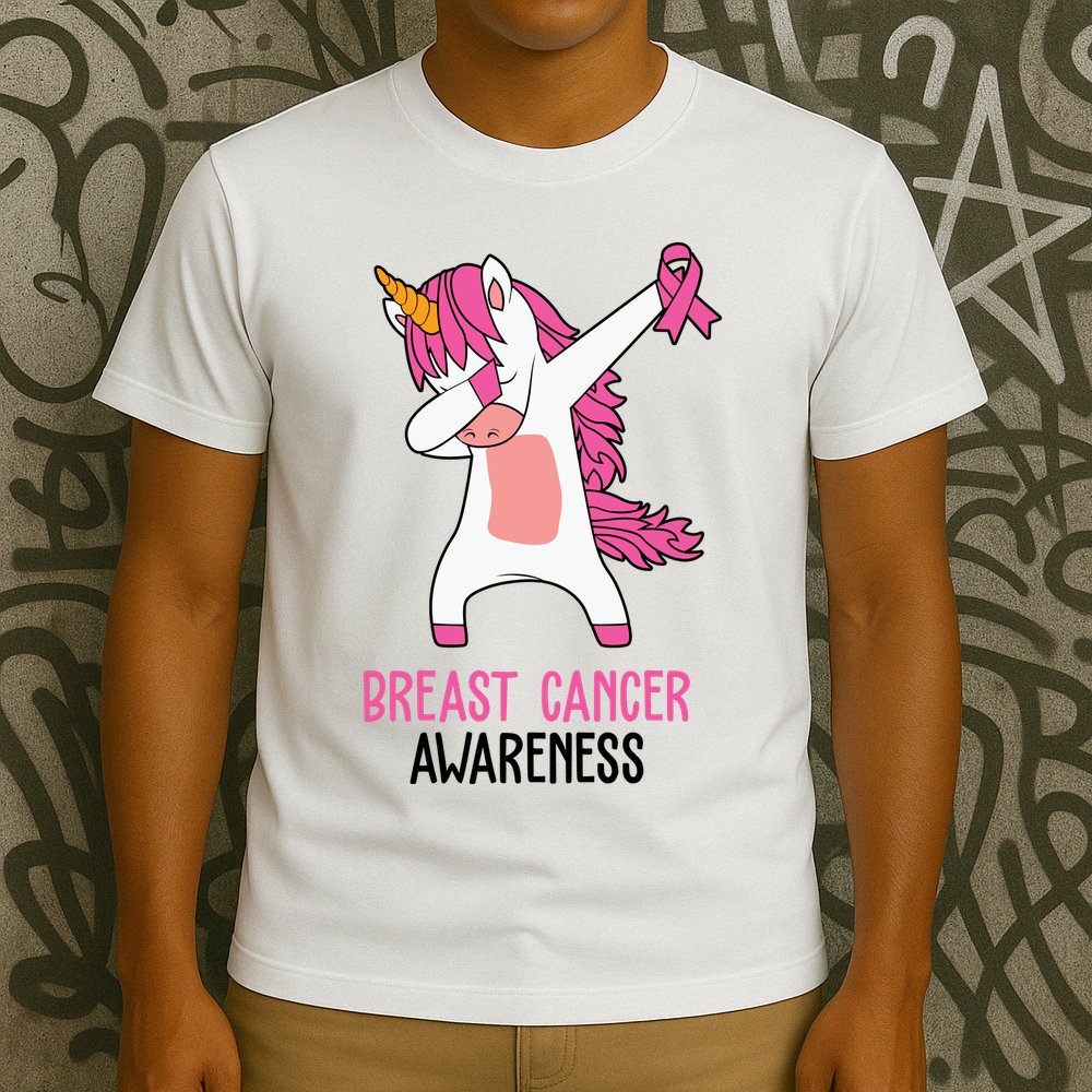 Breast Cancer Awareness Unicorn Ribbon T-Shirt