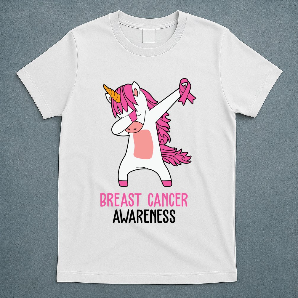Breast Cancer Awareness Unicorn Ribbon T-Shirt