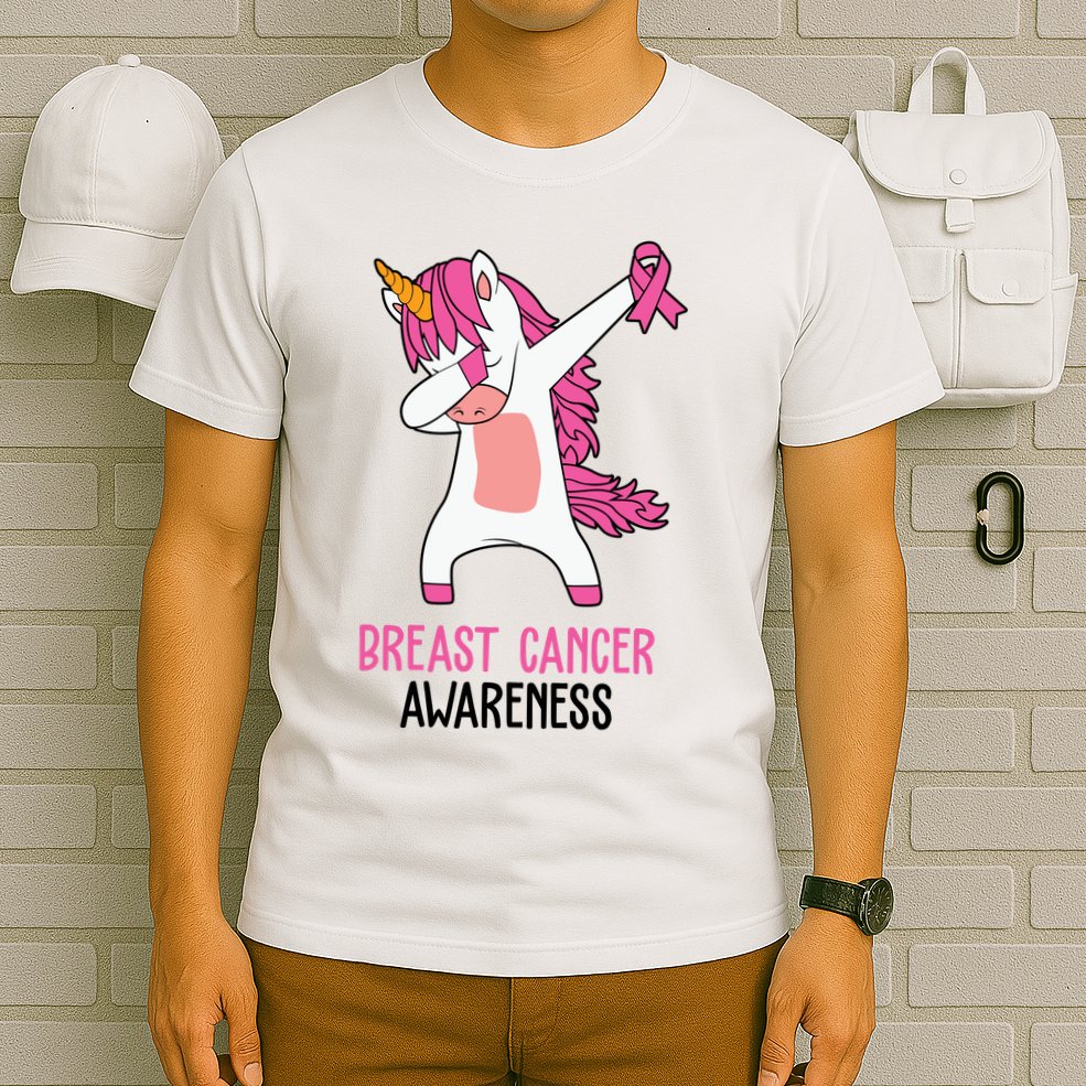 Breast Cancer Awareness Unicorn Ribbon T-Shirt