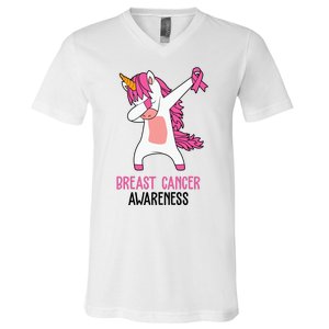 Breast Cancer Awareness Unicorn Ribbon V-Neck T-Shirt