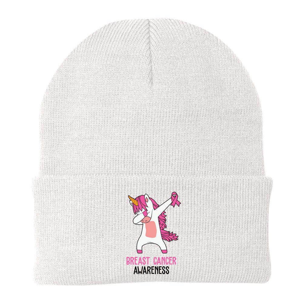 Breast Cancer Awareness Unicorn Ribbon Beanie