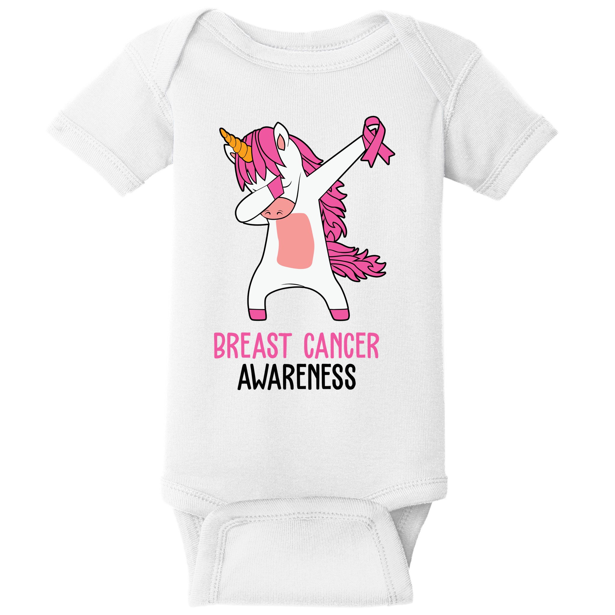 Breast Cancer Awareness Unicorn Ribbon Baby Bodysuit