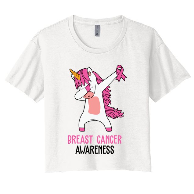 Breast Cancer Awareness Unicorn Ribbon Crop Top