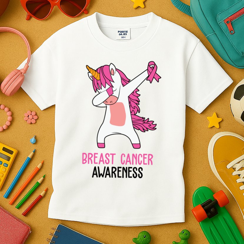 Breast Cancer Awareness Unicorn Ribbon Kids T-Shirt