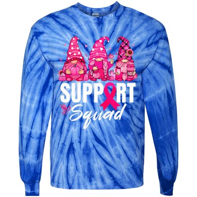 Breast Cancer Awareness Gnomes Support Squad Tie-Dye Long Sleeve Shirt