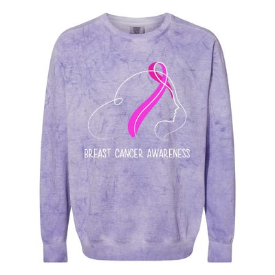 Breast Cancer Awareness Ribbon Girl Outline Colorblast Crewneck Sweatshirt