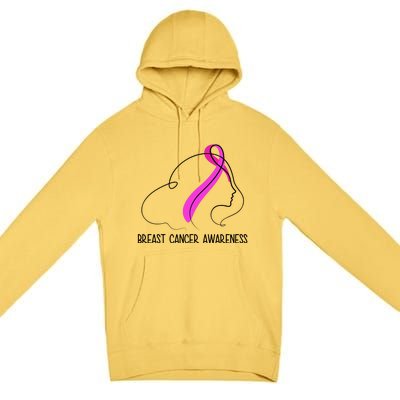 Breast Cancer Awareness Ribbon Girl Outline Premium Pullover Hoodie