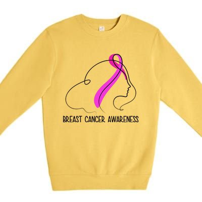 Breast Cancer Awareness Ribbon Girl Outline Premium Crewneck Sweatshirt