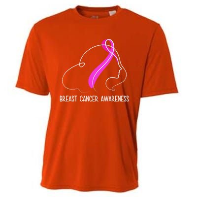 Breast Cancer Awareness Ribbon Girl Outline Cooling Performance Crew T-Shirt