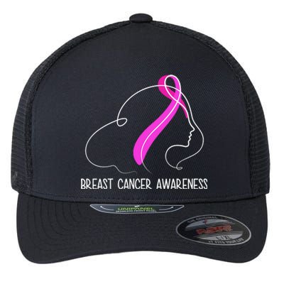 Breast Cancer Awareness Ribbon Girl Outline Flexfit Unipanel Trucker Cap