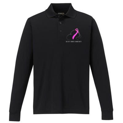 Breast Cancer Awareness Ribbon Girl Outline Performance Long Sleeve Polo