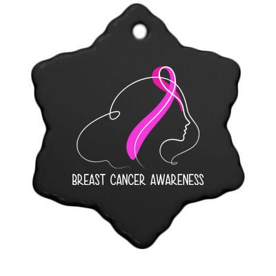 Breast Cancer Awareness Ribbon Girl Outline Ceramic Star Ornament