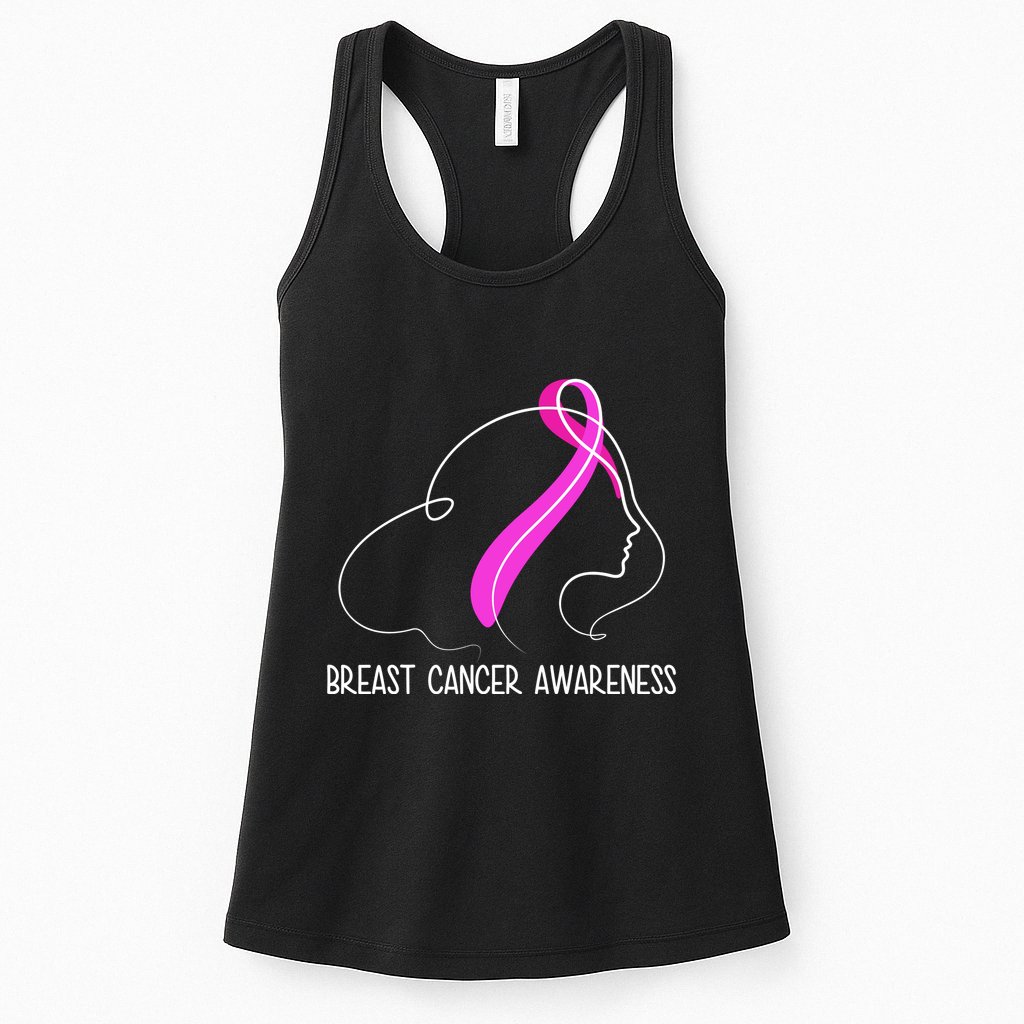 Breast Cancer Awareness Ribbon Girl Outline Womens Tank Top