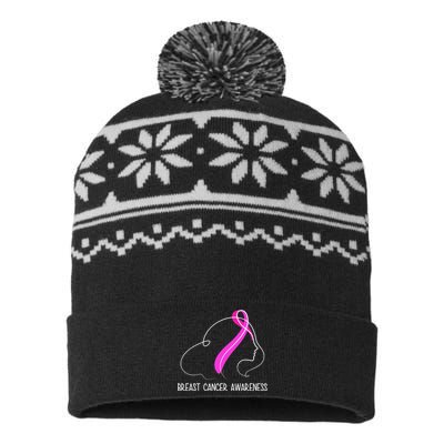 Breast Cancer Awareness Ribbon Girl Outline USA-Made Snowflake Beanie