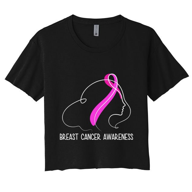 Breast Cancer Awareness Ribbon Girl Outline Crop Top