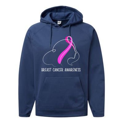 Breast Cancer Awareness Ribbon Girl Outline Performance Fleece Hoodie