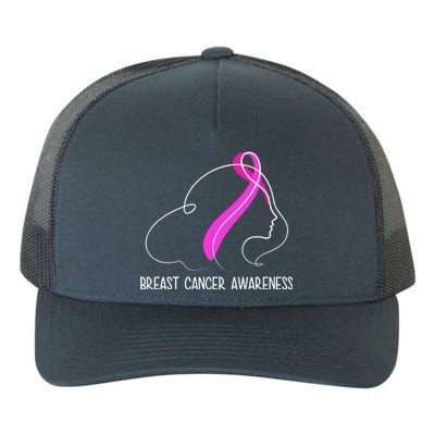 Breast Cancer Awareness Ribbon Girl Outline Yupoong Adult 5-Panel Trucker Hat