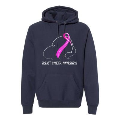 Breast Cancer Awareness Ribbon Girl Outline Premium Hoodie