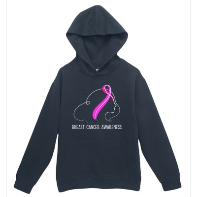 Breast Cancer Awareness Ribbon Girl Outline Urban Pullover Hoodie