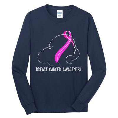 Breast Cancer Awareness Ribbon Girl Outline Tall Long Sleeve T-Shirt