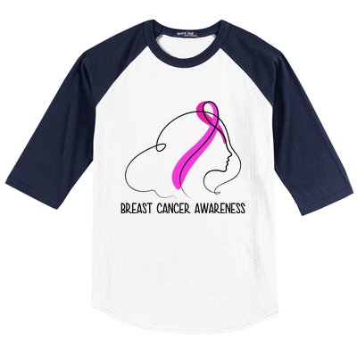 Breast Cancer Awareness Ribbon Girl Outline Baseball Sleeve Shirt