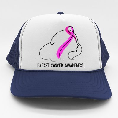 Breast Cancer Awareness Ribbon Girl Outline Trucker Hat