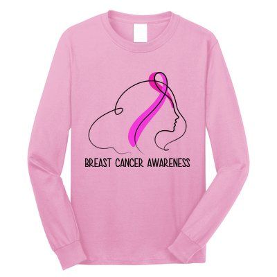 Breast Cancer Awareness Ribbon Girl Outline Long Sleeve Shirt