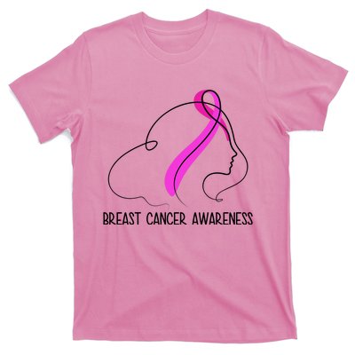 Breast Cancer Awareness Ribbon Girl Outline T-Shirt