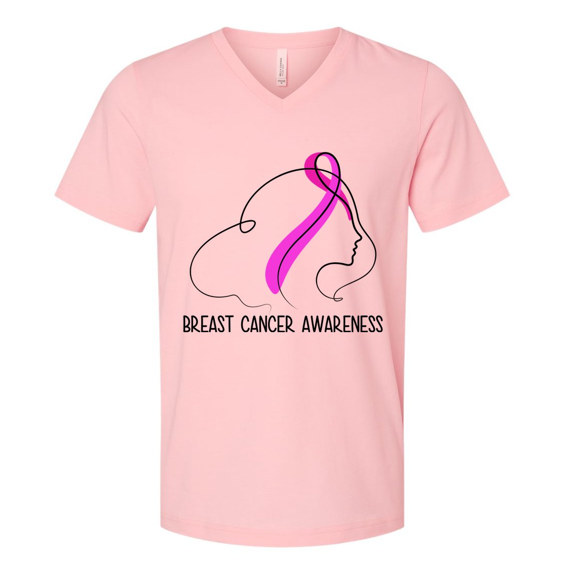 Breast Cancer Awareness Ribbon Girl Outline V-Neck T-Shirt