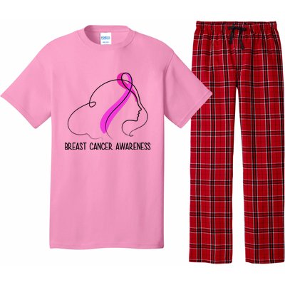 Breast Cancer Awareness Ribbon Girl Outline Pajama Set