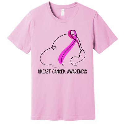 Breast Cancer Awareness Ribbon Girl Outline Premium T-Shirt