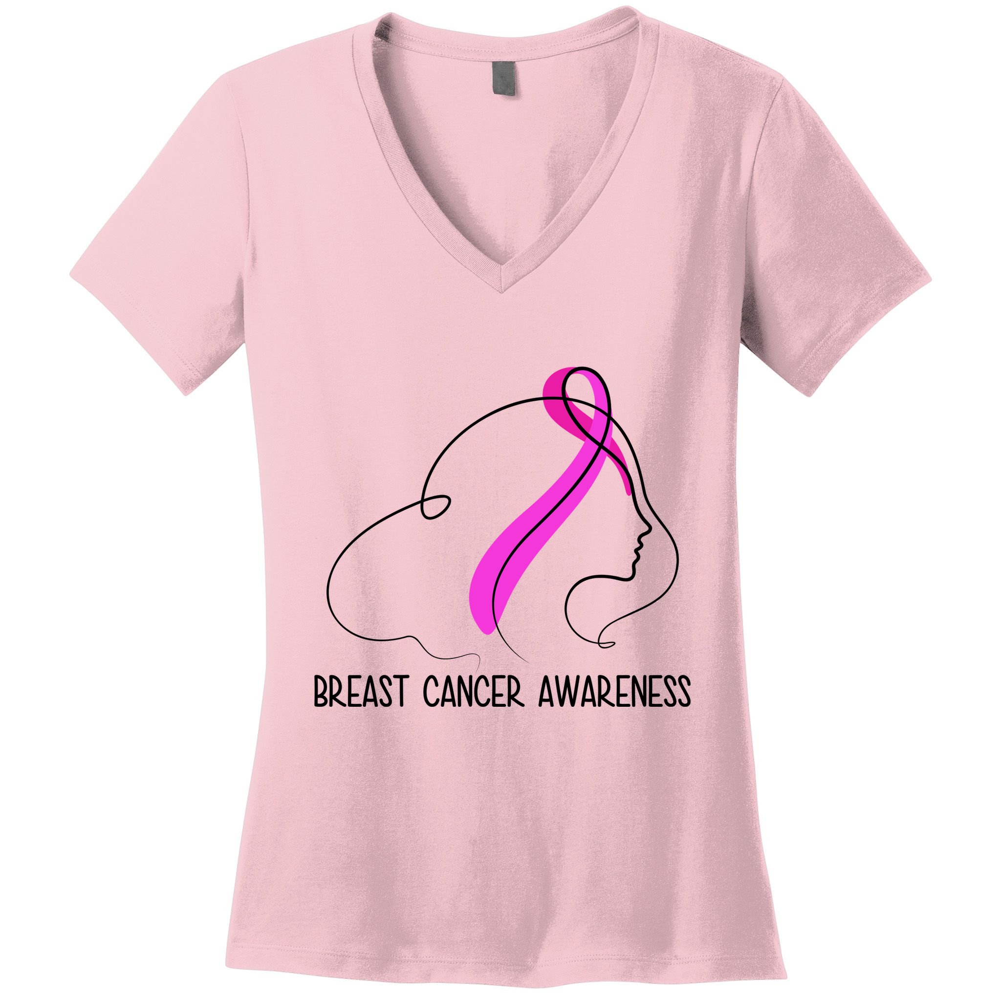 Breast Cancer Awareness Ribbon Girl Outline Women's V-Neck T-Shirt
