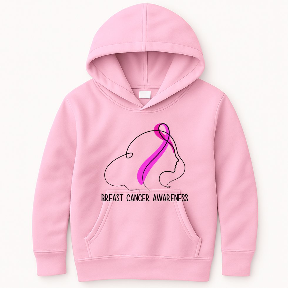 Breast Cancer Awareness Ribbon Girl Outline Kids Hoodie