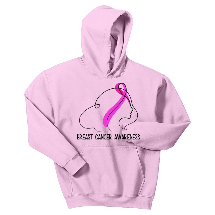 Breast Cancer Awareness Ribbon Girl Outline Kids Hoodie