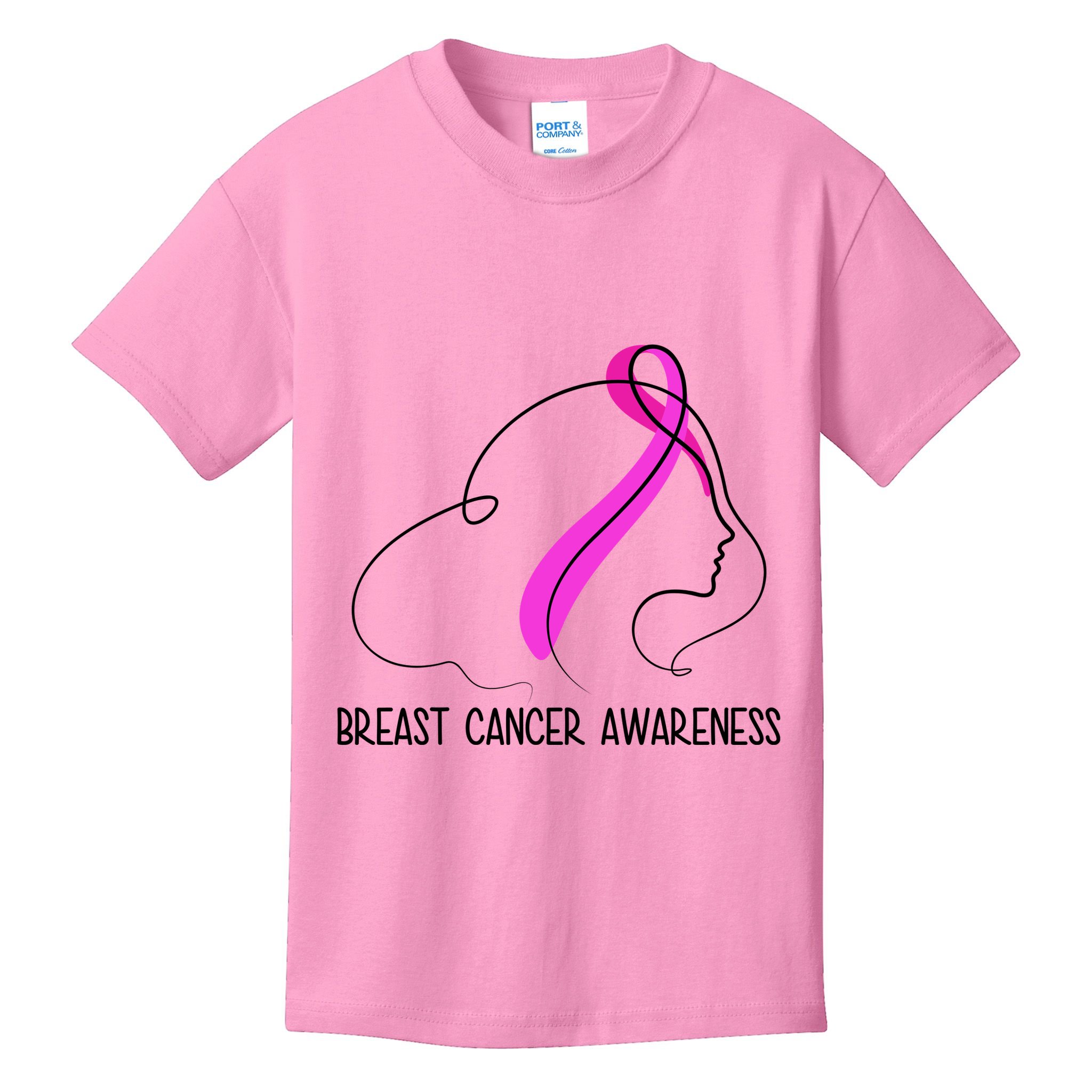 Breast Cancer Awareness Ribbon Girl Outline Kids T-Shirt