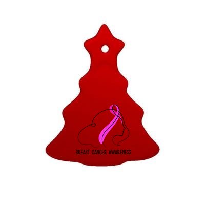 Breast Cancer Awareness Ribbon Girl Outline Ceramic Tree Ornament