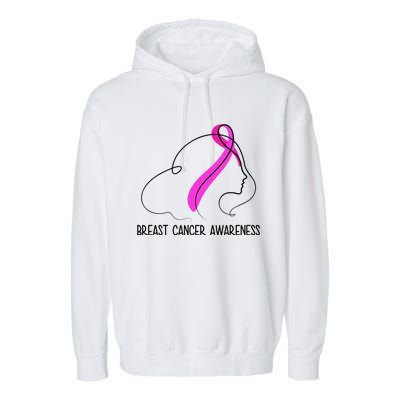 Breast Cancer Awareness Ribbon Girl Outline Garment-Dyed Fleece Hoodie