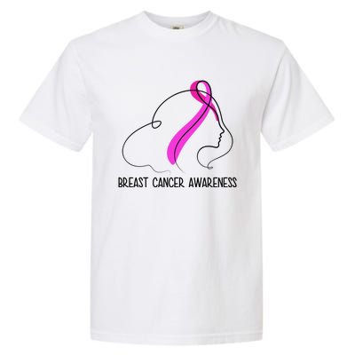 Breast Cancer Awareness Ribbon Girl Outline Garment-Dyed Heavyweight T-Shirt